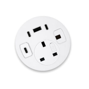 In-Desk Power Modules - Elio 80 Series 2 with 1 power, triple USB, 1 data USB C and 1 pull though.