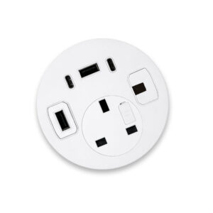 In-Desk Power Modules - Elio 80 Series 2 with 1 power, triple USB, 1 date USB A and 1 pull though.