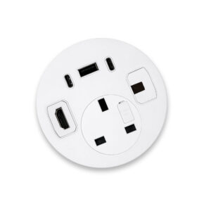 In-Desk Power Modules - Elio 80 Series 2 with 1 power, triple USB, 1 HDMI and 1 pull though.