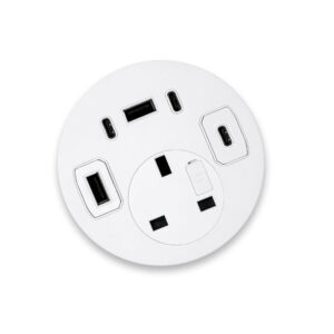 In-Desk Power Modules - Elio 80 Series 2 with 1 power, triple USB, 1 data USB A and 1 data USB C.