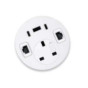 In-Desk Power Modules - Elio 80 Series 2 with 1 power, triple USB, 2 Cat6 UTP data.