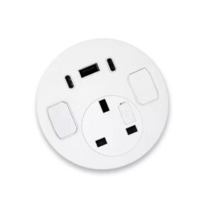 In-Desk Power Modules – Elio 80 Series 2 with 1 power, triple USB, 1 HDMI and 2 Blanked keystones.